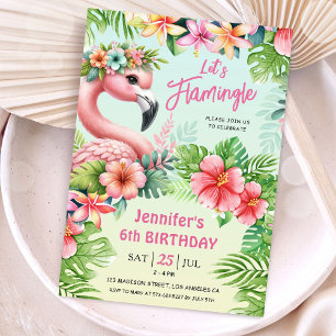 Laten we Flamingle Meisjes Roze Flamingo 6e Verjaa Kaart