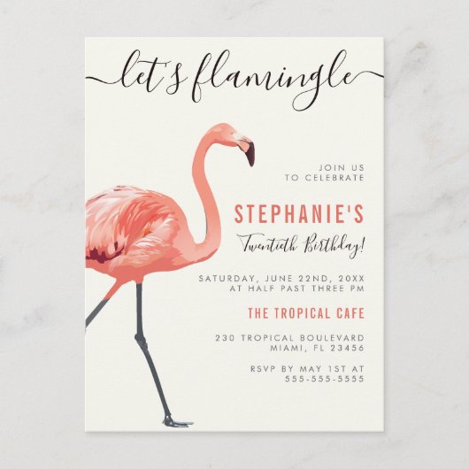 Laten we Flamingle | Modern Flamingo Verjaardagsfe Uitnodiging Briefkaart (Voorkant)