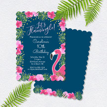 Laten we Flamingle Navy Blue Tropische Bloemen Ver