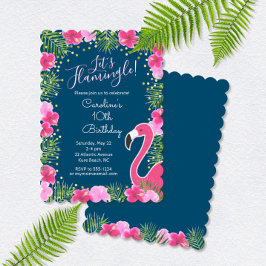 Laten we Flamingle Navy Blue Tropische Bloemen Ver Kaart