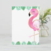 Laten we Flamingle Party Invitation, Flamingo Glit Kaart (Staand voorkant)