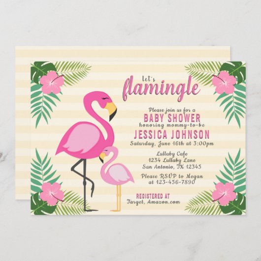 Laten we Flamingle Pink Flamingo Baby shower Kaart (Voorkant / Achterkant)