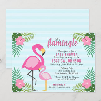 Laten we Flamingle Pink Flamingo Baby shower Kaart
