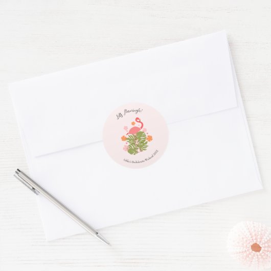 Laten we Flamingle Pink Flamingo Bachelorette Week Ronde Sticker (Envelop)
