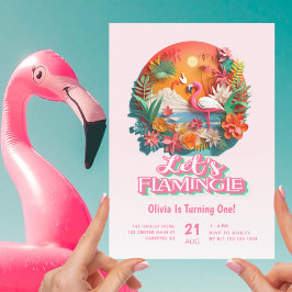Laten we flamingle roze 1e verjaardag kaart