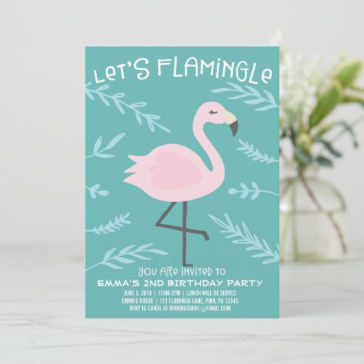 Laten we Flamingle Schattigee Flamingo Pasteluitno Kaart (Staand voorkant)