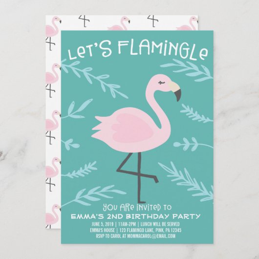 Laten we Flamingle Schattigee Flamingo Pasteluitno Kaart (Voorkant / Achterkant)