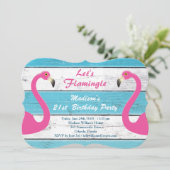 Laten we Flamingle Striped Verjaardagsfeestje Uitn Kaart (Staand voorkant)