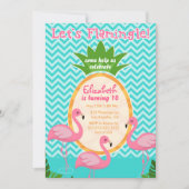 Laten we Flamingle Tropical Birthday Invitation Kaart (Voorkant)