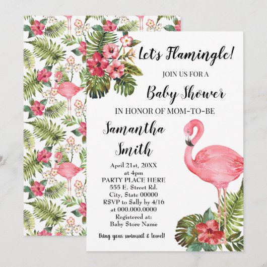 Laten we Flamingle, tropisch baby shower van flami Kaart (Voorkant / Achterkant)