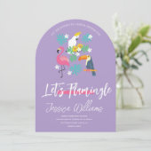 Laten we Flamingle! Tropisch Bruiloftsfeest Kaart (Staand voorkant)