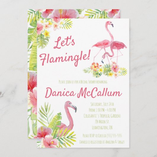 Laten we Flamingle! Tropisch gethemd Vrijgezellenf Kaart (Voorkant / Achterkant)