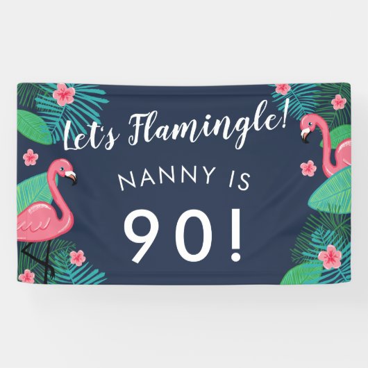 Laten we Flamingle! - Tropisch verjaardagsfeestje Spandoek (Horizontaal)