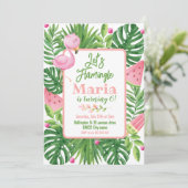 Laten we Flamingle Tropische Flamingo Verjaardag Kaart (Staand voorkant)