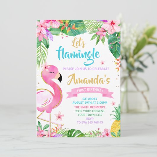 Laten we Flamingle Verjaardag Kaart (Staand voorkant)