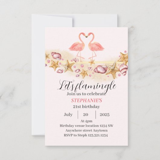 Laten we Flamingle Verjaardag Uitnodigen - Tropisc Bedankkaart (Voorkant)