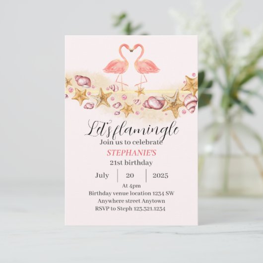 Laten we Flamingle Verjaardag Uitnodigen - Tropisc Bedankkaart (Staand voorkant)