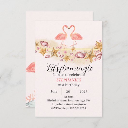 Laten we Flamingle Verjaardag Uitnodigen - Tropisc Bedankkaart (Voorkant / Achterkant)