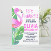 Laten we Flamingle! Verjaardagsfeest Uitnodiging (Staand voorkant)