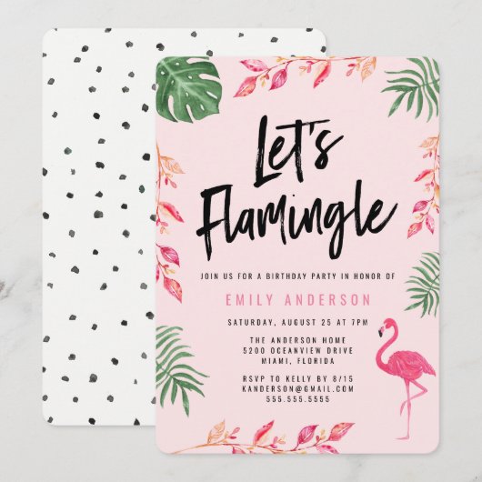 Laten we Flamingle | Verjaardagsfeest Uitnodiging (Voorkant / Achterkant)