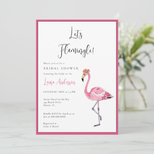 Laten we Flamingle! Warm roze en wit Vrijgezellenf Kaart (Staand voorkant)