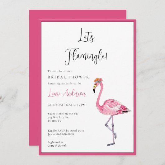 Laten we Flamingle! Warm roze en wit Vrijgezellenf Kaart (Voorkant / Achterkant)