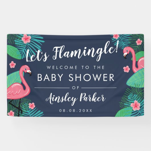 Laten we Flamingle! - Welkom Tropisch Baby shower Spandoek (Horizontaal)