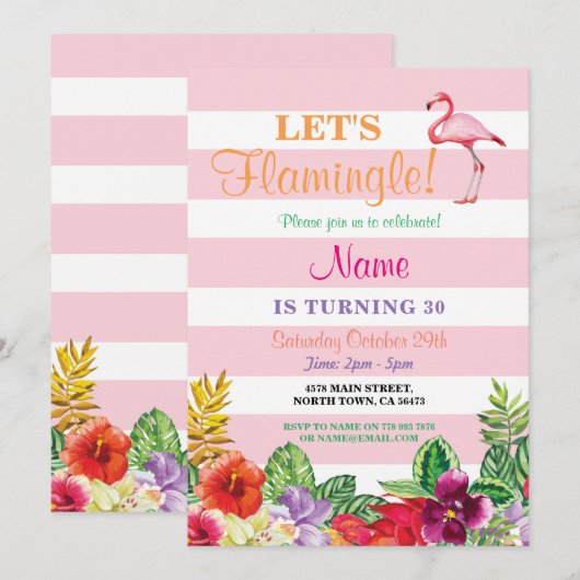Laten we flamingo 30e verjaardag uitnodigen 21e kaart (Voorkant / Achterkant)