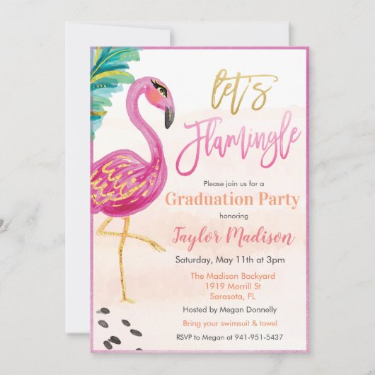 Laten we Flamingo Afstuderen uitnodigen Kaart (Voorkant)