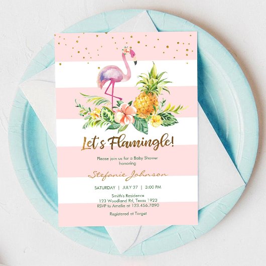 Laten we Flamingo Baby Shower Uitnodiging