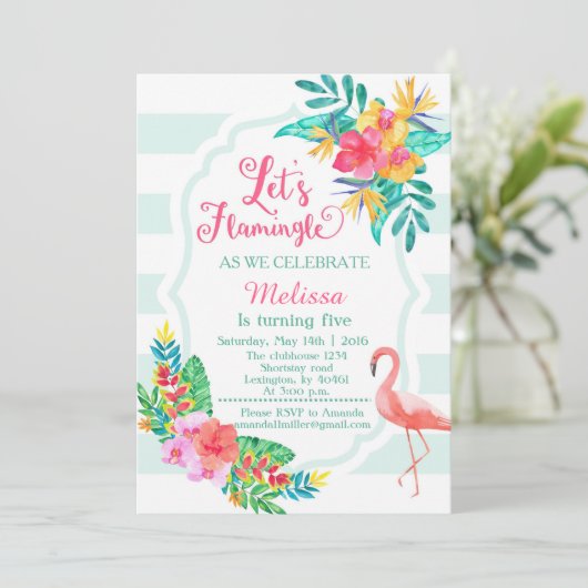 Laten we Flamingo - Flamingo Uitnodiging (Staand voorkant)