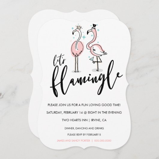 Laten we Flamingo Gegratineerde Uitnodiging (Voorkant / Achterkant)