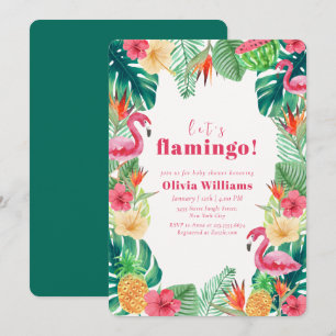 Laten we Flamingo Tropische Botanische Baby Shower Kaart