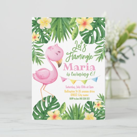 Laten we Flamingo Tropische Verjaardag Kaart (Staand voorkant)