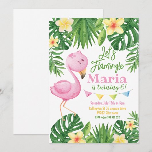 Laten we Flamingo Tropische Verjaardag Kaart (Voorkant / Achterkant)
