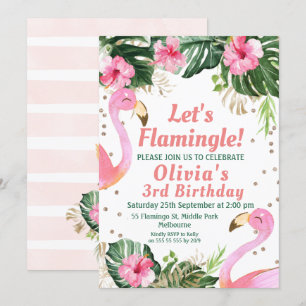 Laten we Flamingo Verjaardag uitnodiging