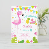 Laten we Flamingo Verjaardag uitnodiging (Staand voorkant)
