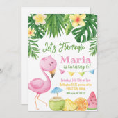 Laten we Flamingo Verjaardag uitnodiging (Voorkant / Achterkant)