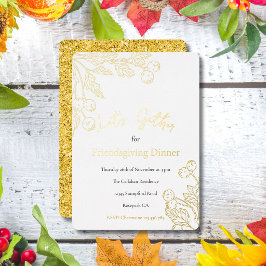 Laten we Friendsgiving-diner Golden Berries verzam Folie Feestdagenkaart