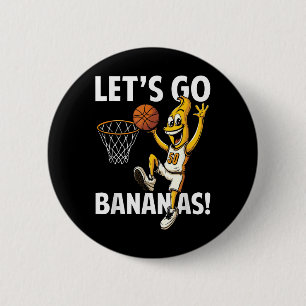 Laten we gaan Bananen Basketbalspeler Met Grappige Ronde Button 5,7 Cm