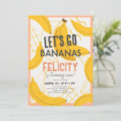 Laten we gaan bananen geel & roze 1e verjaardag kaart (Staand voorkant)