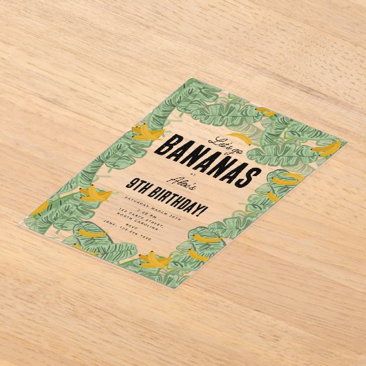 Laten we gaan Bananen Tropische Verjaardag Thema Acryl Uitnodigingen (Laagn)