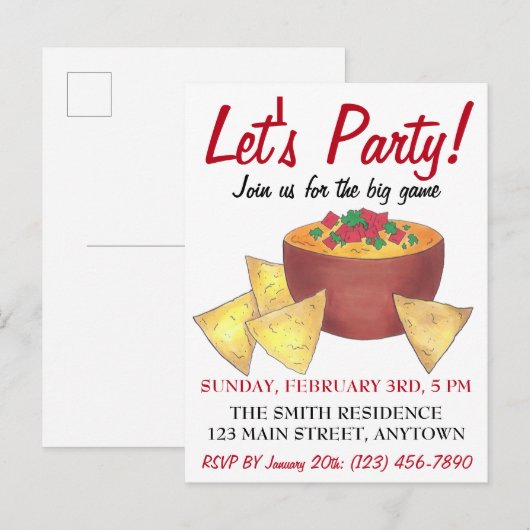 Laten we gaan. Big Football Game Nacho Chips Uitnodiging Briefkaart (Voorkant / Achterkant)