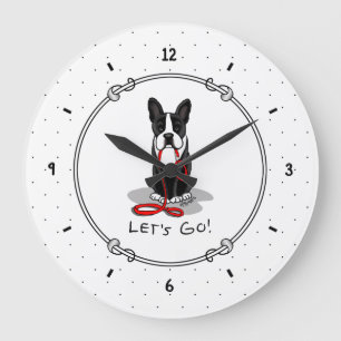 Laten we gaan! Boston Terrier Dog (zwart) Funny Grote Klok