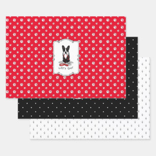 Laten we gaan! Boston Terrier Dog (zwart) Funny Inpakpapier Vel