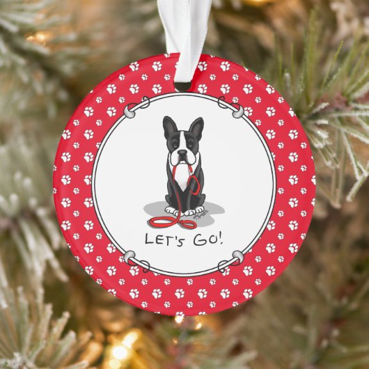 Laten we gaan! Boston Terrier Dog (zwart) Funny Ornament (Boom)