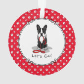 Laten we gaan! Boston Terrier Dog (zwart) Funny Ornament (achterkant)