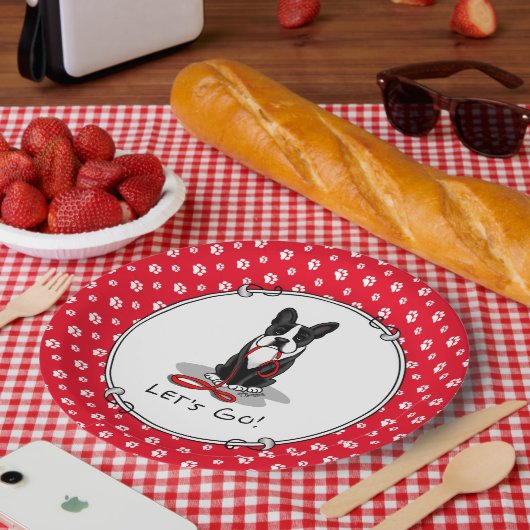 Laten we gaan! Boston Terrier Dog (zwart) Funny Papieren Bordje (Picknick)