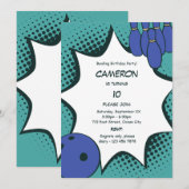 Laten we gaan bowlen 10e verjaardag feestuitnodigi kaart (Voorkant / Achterkant)