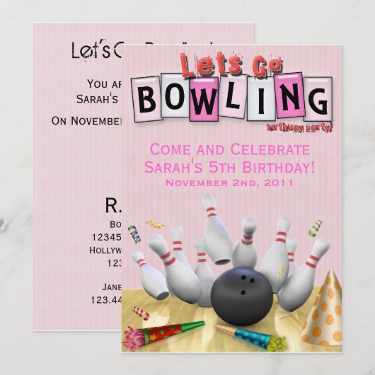 Laten we gaan Bowling Birthday Party Kaart (Voorkant / Achterkant)